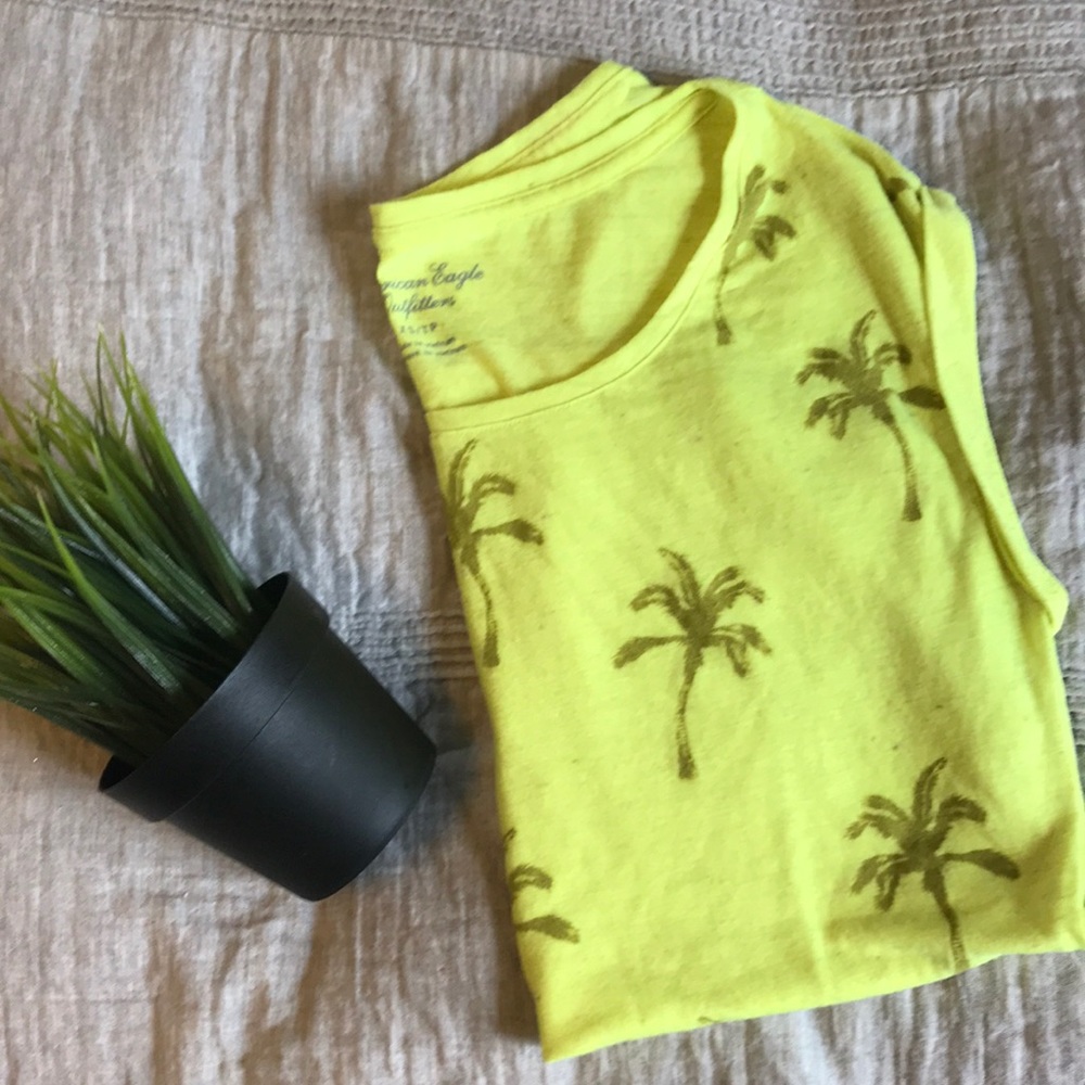 American Eagle Palm Tree Cap-Sleeve Top